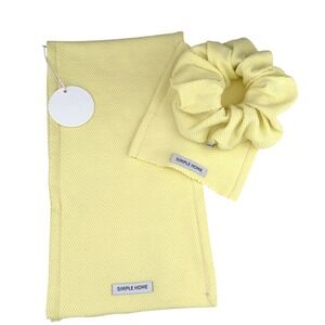 Simple Clothing Co Waffle Knit Tea Towel Wash Cloth Scrunchie Set Yellow OS